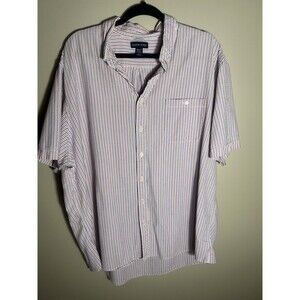 Lands End Shirt Mens XXL Tall  Red White Blue Sleeve Seersucker Casual Cotton